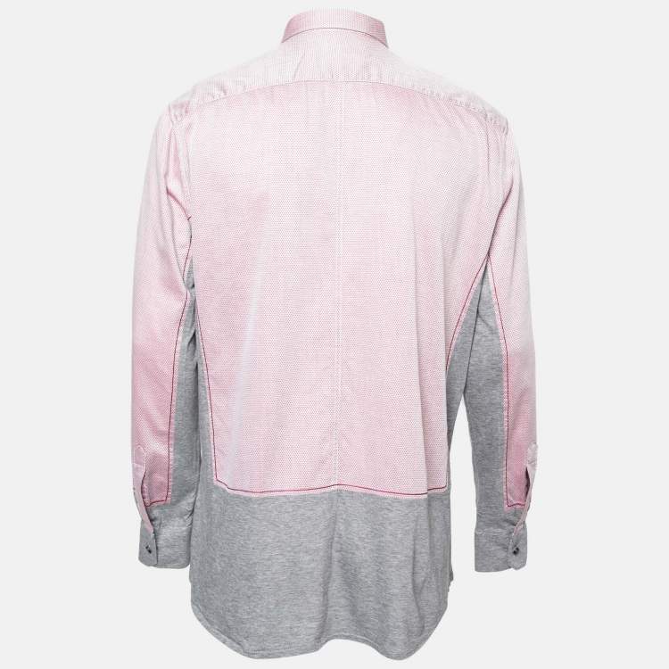 Pre Owned Dolce & Gabbana Red & Grey Contrast Paneled Cotton Button Front Shirt XXL