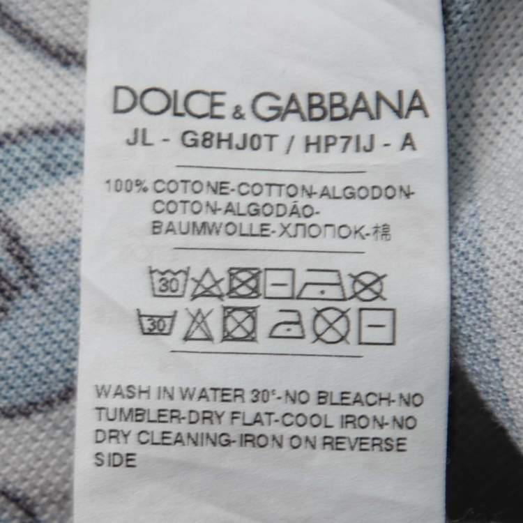 Pre Owned Dolce & Gabbana White/Blue Cotton Majolica Polo T-Shirt S