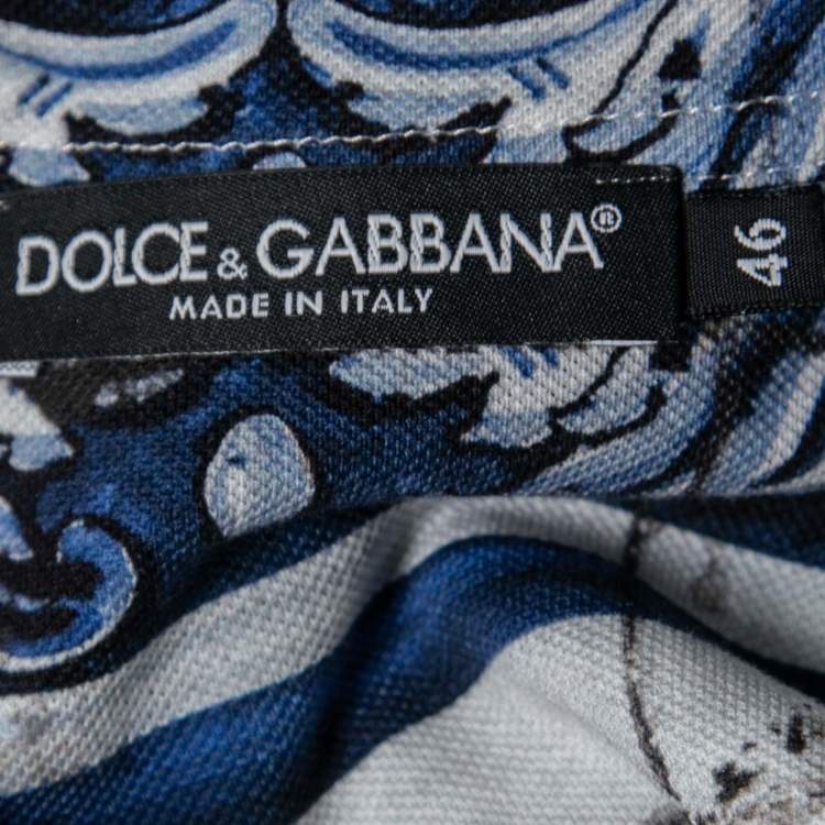 Pre Owned Dolce & Gabbana White/Blue Cotton Majolica Polo T-Shirt S