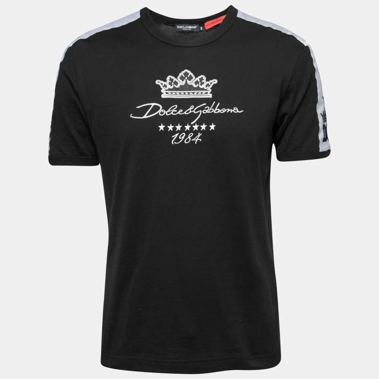 Pre Owned Dolce & Gabbana Black Cotton DG Since 1984 Embroidered Crew Neck T-Shirt M