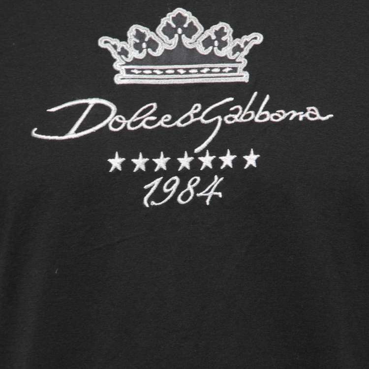 Pre Owned Dolce & Gabbana Black Cotton DG Since 1984 Embroidered Crew Neck T-Shirt M