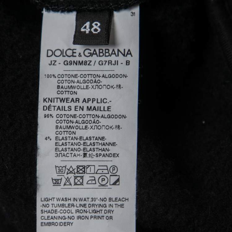 Pre Owned Dolce & Gabbana Black Cotton Embroidered Crew Neck Sweatshirt M