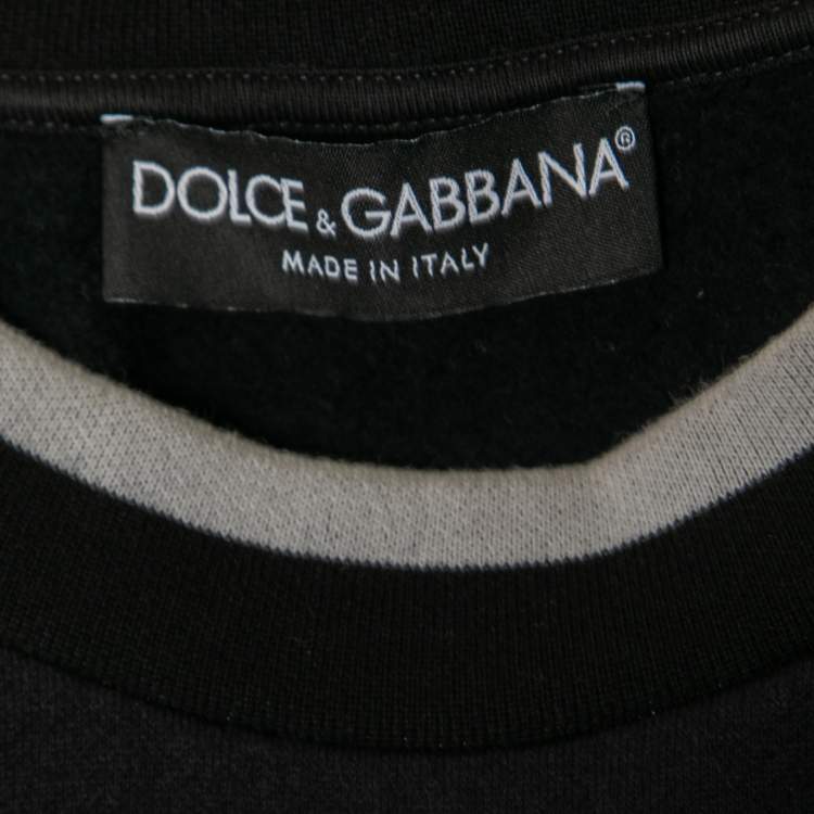 Pre Owned Dolce & Gabbana Black Cotton Embroidered Crew Neck Sweatshirt M