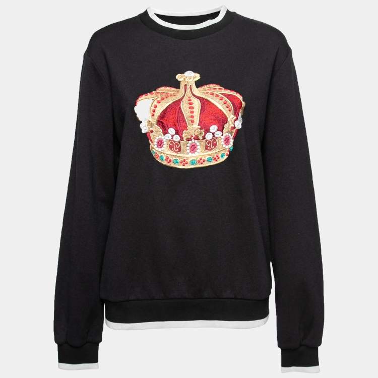Pre Owned Dolce & Gabbana Black Cotton Embroidered Crew Neck Sweatshirt M