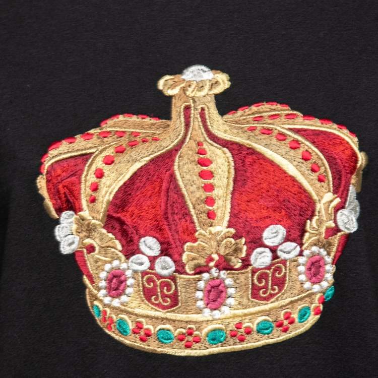 Pre Owned Dolce & Gabbana Black Cotton Embroidered Crew Neck Sweatshirt M