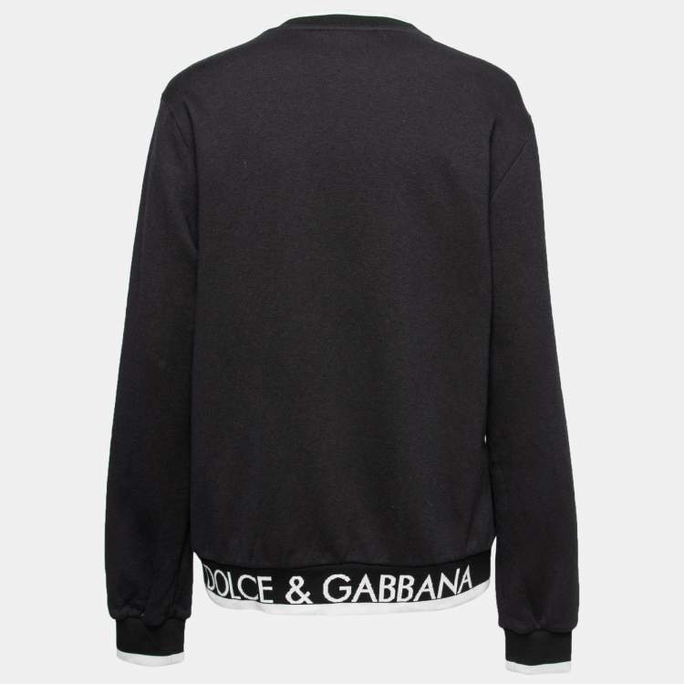 Pre Owned Dolce & Gabbana Black Cotton Embroidered Crew Neck Sweatshirt M