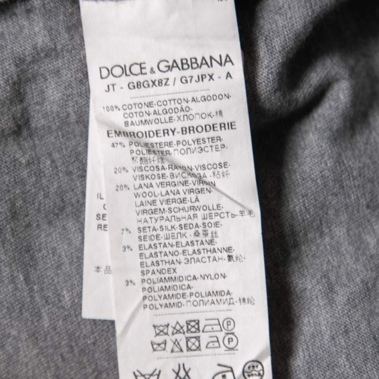 Pre Owned Dolce & Gabbana Grey Cotton Embroidered Crew Neck T-Shirt M