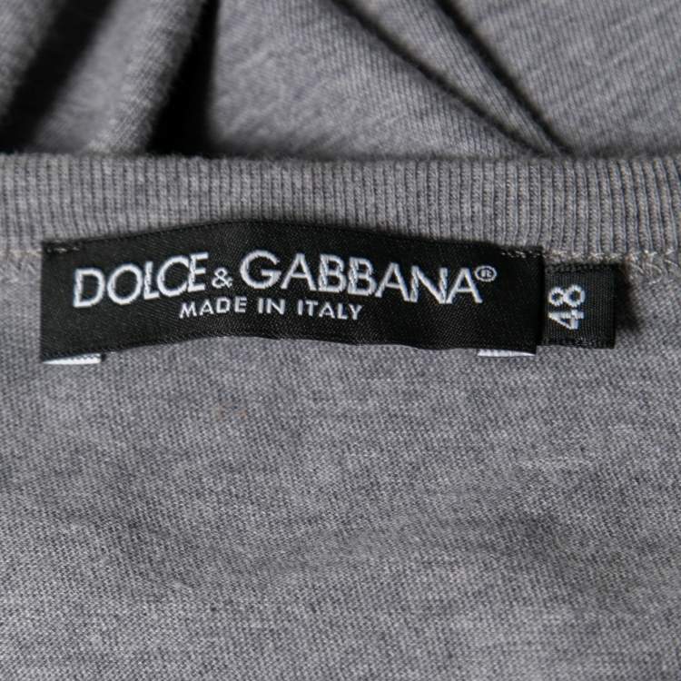 Pre Owned Dolce & Gabbana Grey Cotton Embroidered Crew Neck T-Shirt M