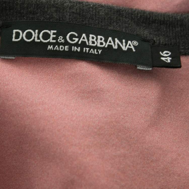 Pre Owned Dolce & Gabbana Pink Crest Printed Cotton Crewneck T-Shirt S