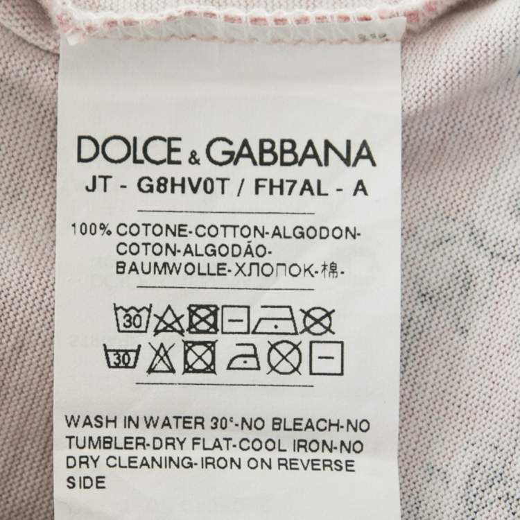 Pre Owned Dolce & Gabbana Pink Crest Printed Cotton Crewneck T-Shirt S