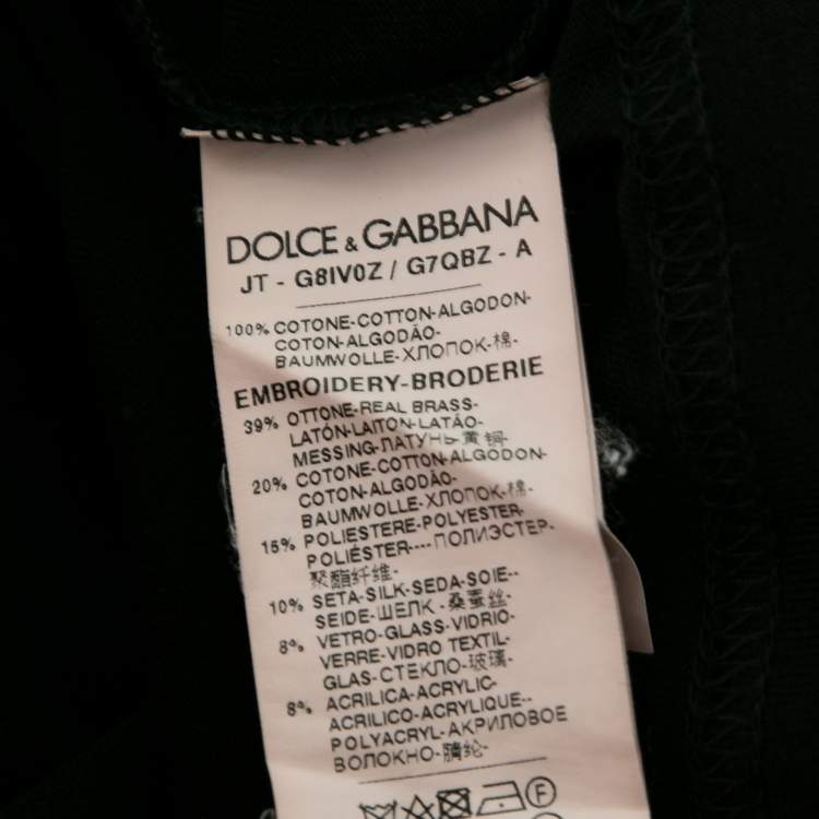 Pre Owned Dolce & Gabbana Black Cotton Logo Embroidered Crewneck T-Shirt XS
