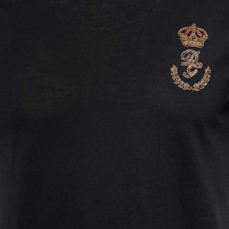 Pre Owned Dolce & Gabbana Black Cotton Logo Embroidered Crewneck T-Shirt XS