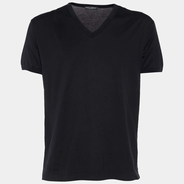 Pre Owned Dolce & Gabbana Black Cotton V-Neck T-Shirt L