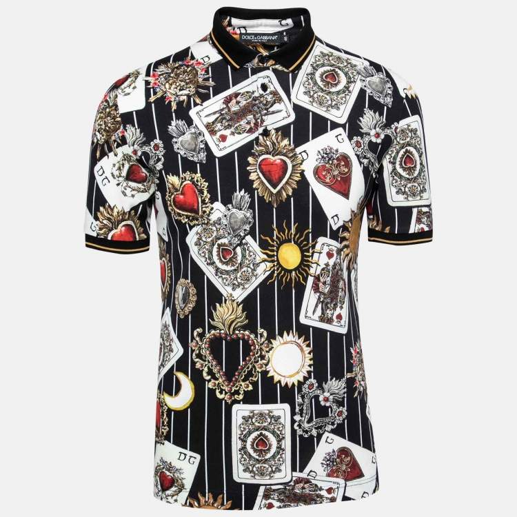 Pre Owned Dolce & Gabbana Multicolor Cards Print Cotton Polo T-Shirt S