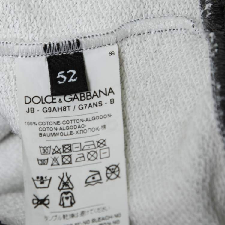 Pre Owned Dolce & Gabbana Grey Printed Cotton Drawstring Hoodie XL