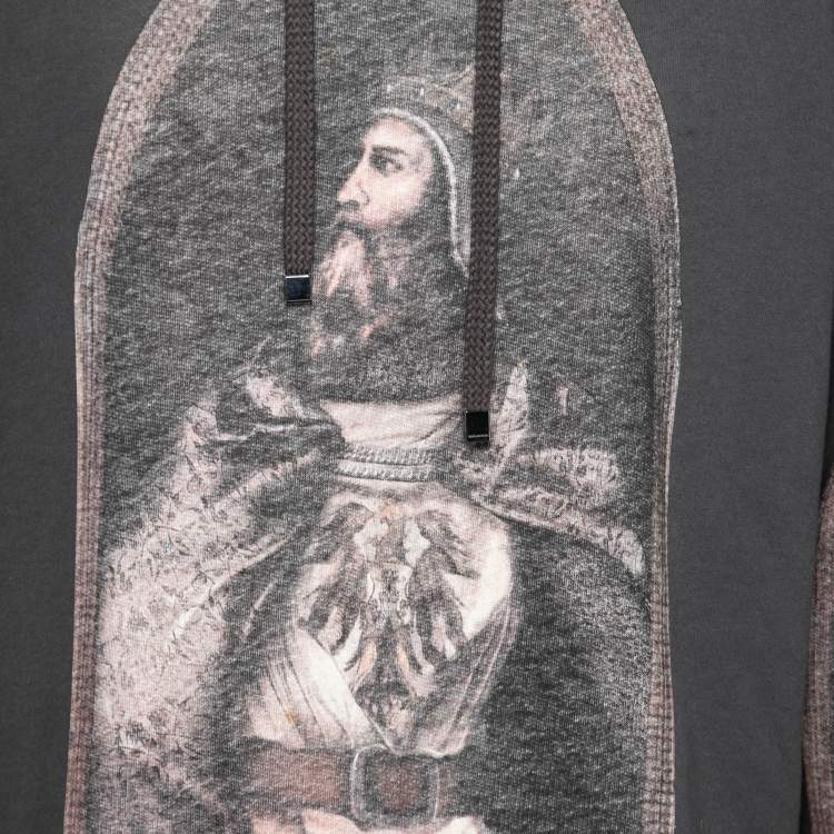 Pre Owned Dolce & Gabbana Grey Printed Cotton Drawstring Hoodie XL