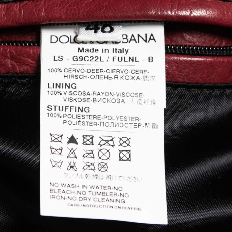 Pre Owned Dolce & Gabbana Red Leather Zip Front Biker Jacket M