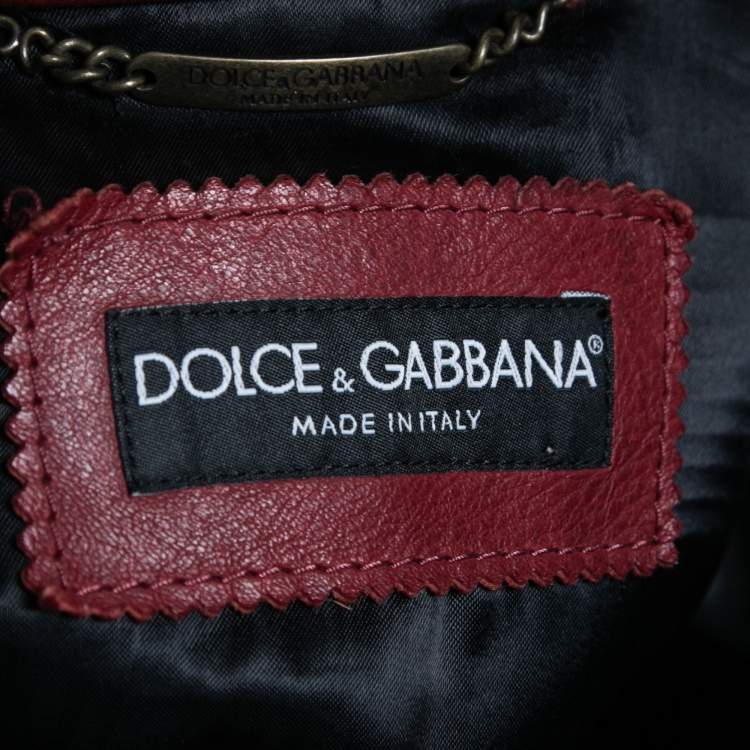 Pre Owned Dolce & Gabbana Red Leather Zip Front Biker Jacket M
