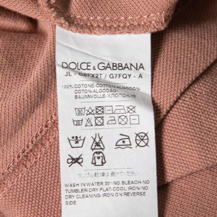 Pre Owned Dolce & Gabbana Peach Cotton Pique Polo T-Shirt M