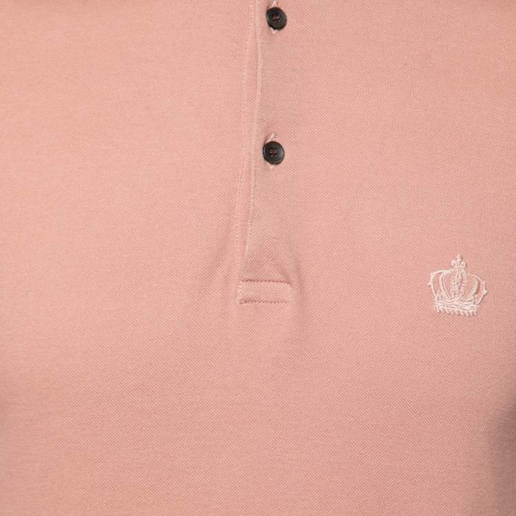 Pre Owned Dolce & Gabbana Peach Cotton Pique Polo T-Shirt M