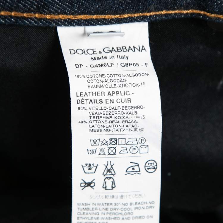 Pre Owned Dolce & Gabbana 14 Gold Navy Blue Denim Straight Leg Jeans XL Waist 37"