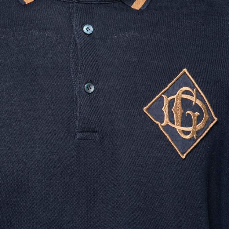 Pre Owned Dolce & Gabbana Navy Blue Cotton Pique Logo Embroidered Polo T-Shirt XL