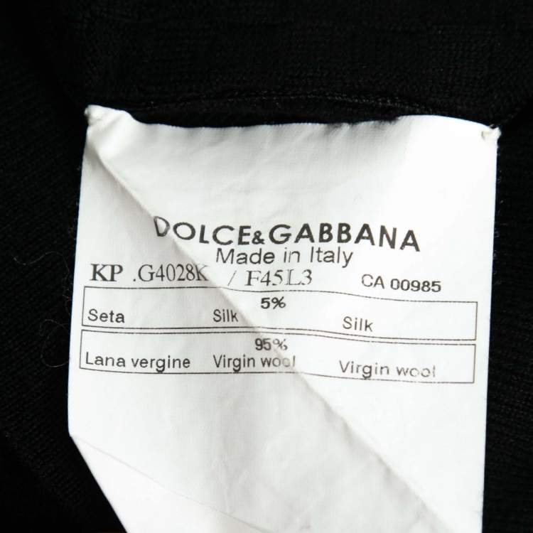 Pre Owned Dolce & Gabbana Black Patterned Knit Wool Round Neck Jumper M