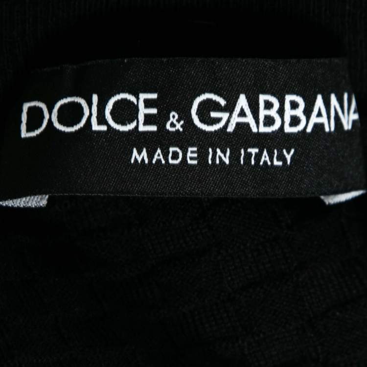 Pre Owned Dolce & Gabbana Black Patterned Knit Wool Round Neck Jumper M