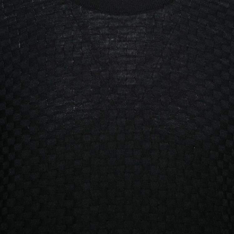 Pre Owned Dolce & Gabbana Black Patterned Knit Wool Round Neck Jumper M