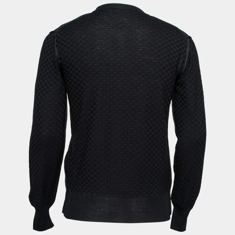 Pre Owned Dolce & Gabbana Black Patterned Knit Wool Round Neck Jumper M