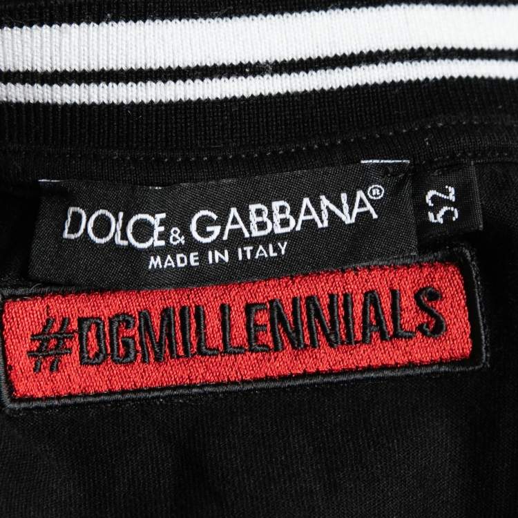 Pre Owned Dolce & Gabbana Black Crown Logo Print Cotton T-Shirt L
