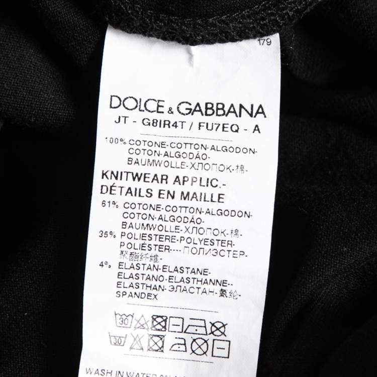Pre Owned Dolce & Gabbana Black Crown Logo Print Cotton T-Shirt L
