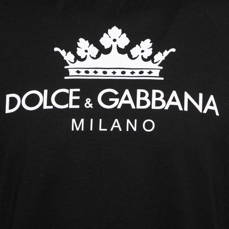 Pre Owned Dolce & Gabbana Black Crown Logo Print Cotton T-Shirt L
