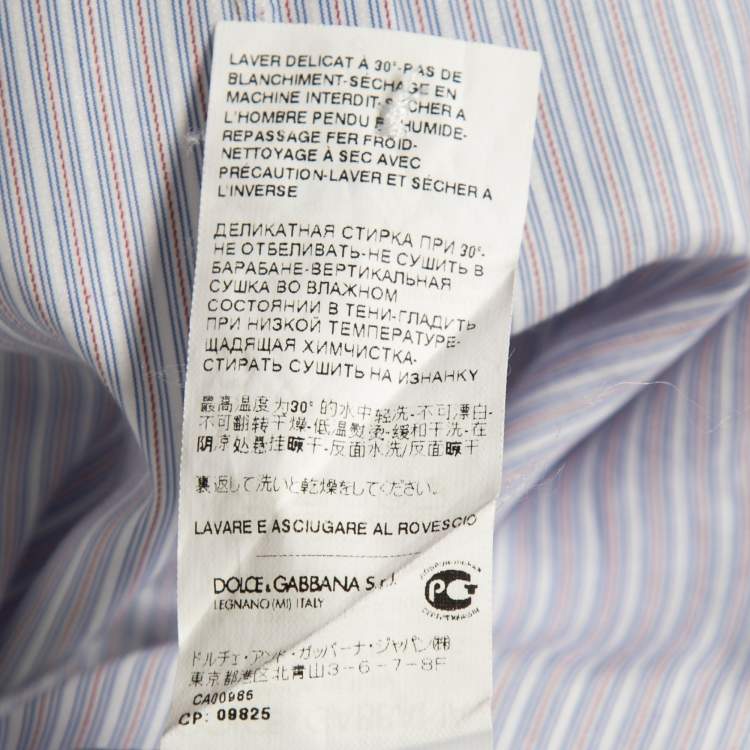 Pre Owned Dolce & Gabbana Blue/Red Striped Cotton Button Front Gold Label Shirt S