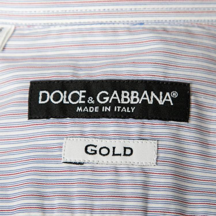 Pre Owned Dolce & Gabbana Blue/Red Striped Cotton Button Front Gold Label Shirt S