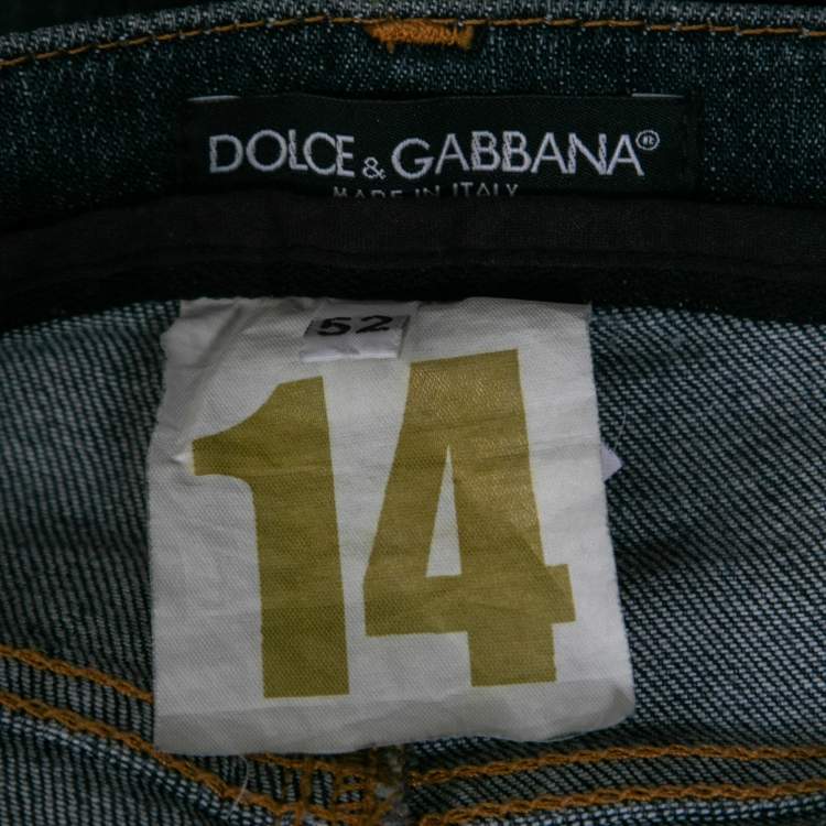 Pre Owned Dolce & Gabbana Steel Blue Distressed Denim 14 Fit Jeans L Waist 36"