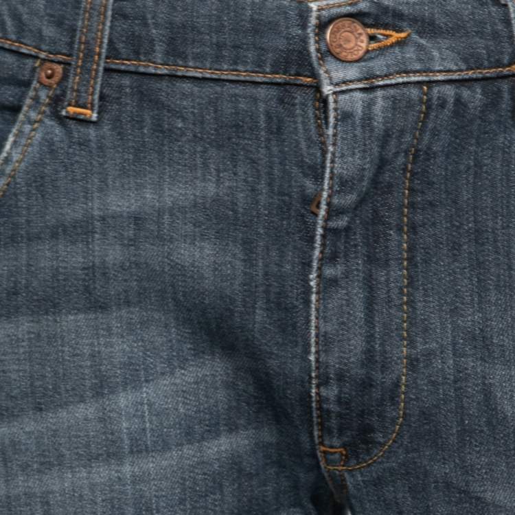 Pre Owned Dolce & Gabbana Steel Blue Distressed Denim 14 Fit Jeans L Waist 36"