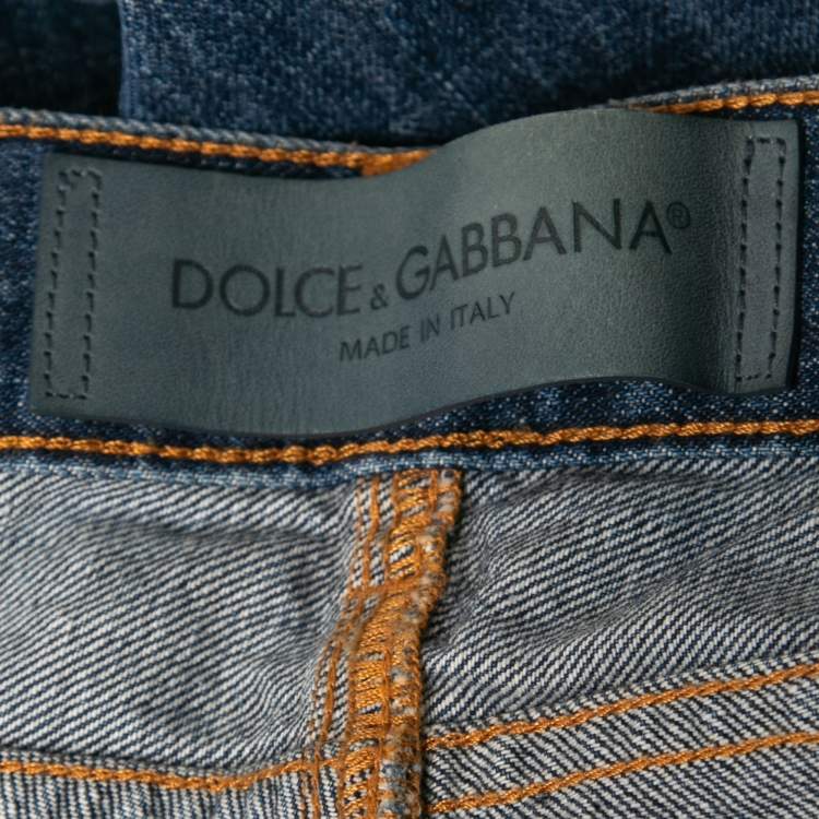Pre Owned Dolce & Gabbana Blue Distressed Denim 16 Classic Fit Jeans M Waist 32"