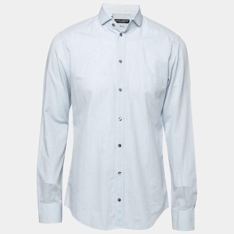 Pre Owned Dolce & Gabbana Light Blue Polka Dotted Cotton Gold Label Shirt L