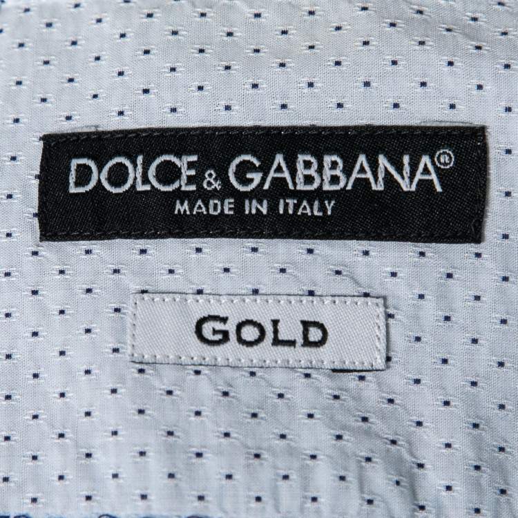 Pre Owned Dolce & Gabbana Light Blue Polka Dotted Cotton Gold Label Shirt L