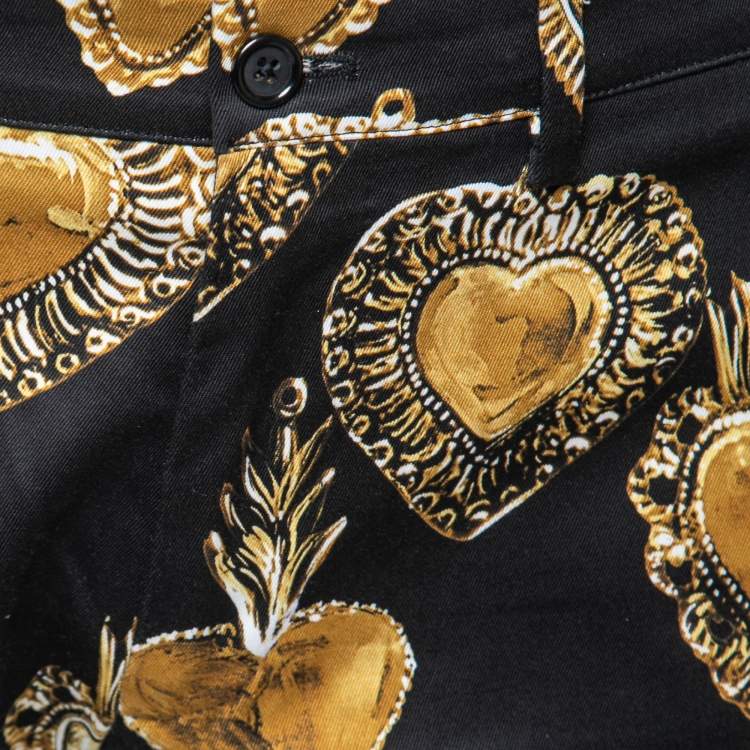 Pre Owned Dolce & Gabbana Black Sacred Heart Print Cotton Bermuda Shorts L  