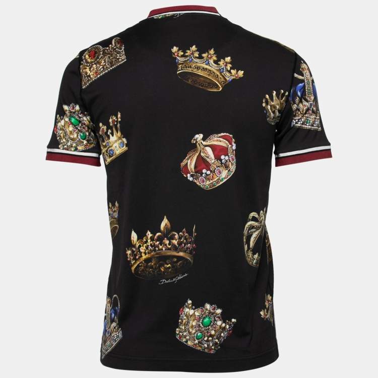 Pre Owned Dolce & Gabbana Black Printed Cotton Crewneck T-Shirt M