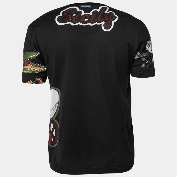 مملوكة مسبقًا Dolce & Gabbana Black Western Print Cotton Crewneck T-Shirt S