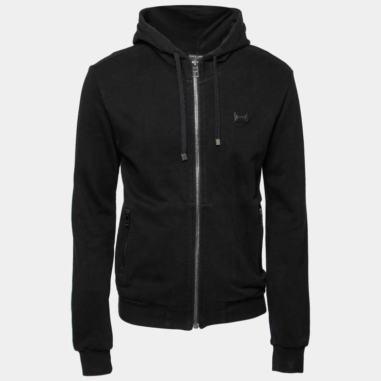 Pre Owned Dolce & Gabbana Black Cotton Hooded Zip Front Jacket L