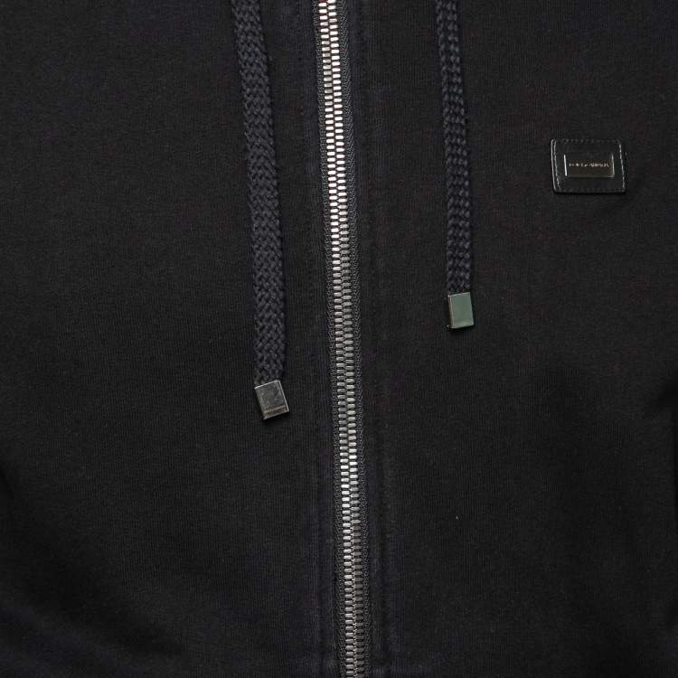 Pre Owned Dolce & Gabbana Black Cotton Hooded Zip Front Jacket L