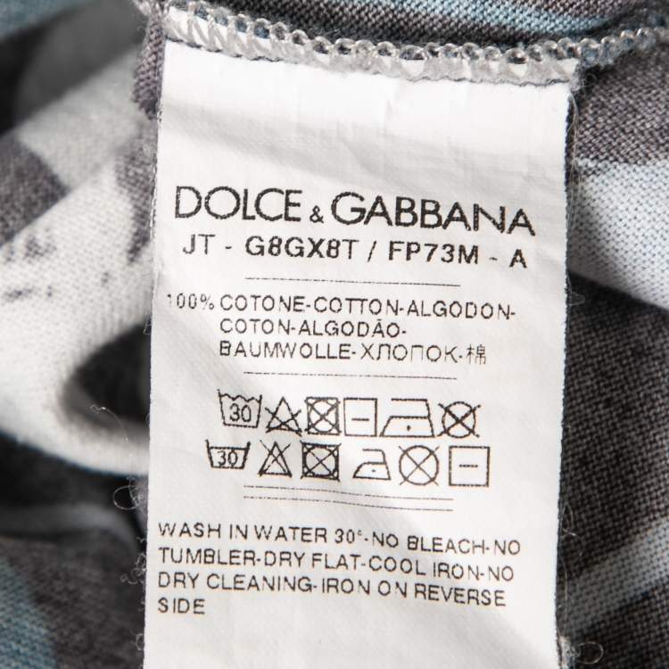 Pre Owned Dolce & Gabbana Blue Printed Cotton Short Sleeve T-Shirt M