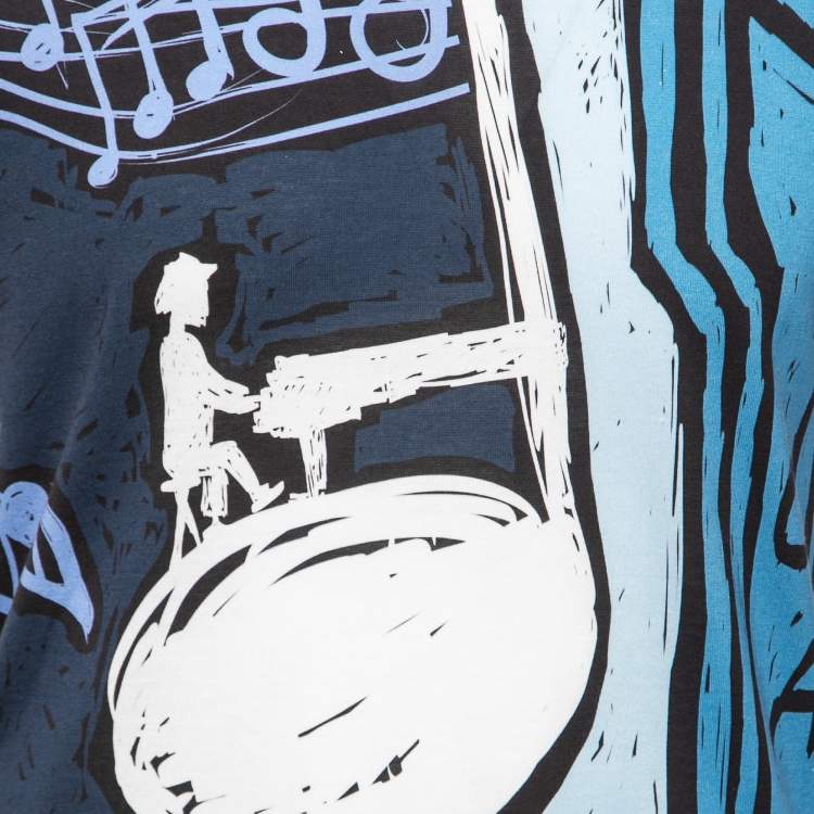 Pre Owned Dolce & Gabbana Blue Printed Cotton Short Sleeve T-Shirt M