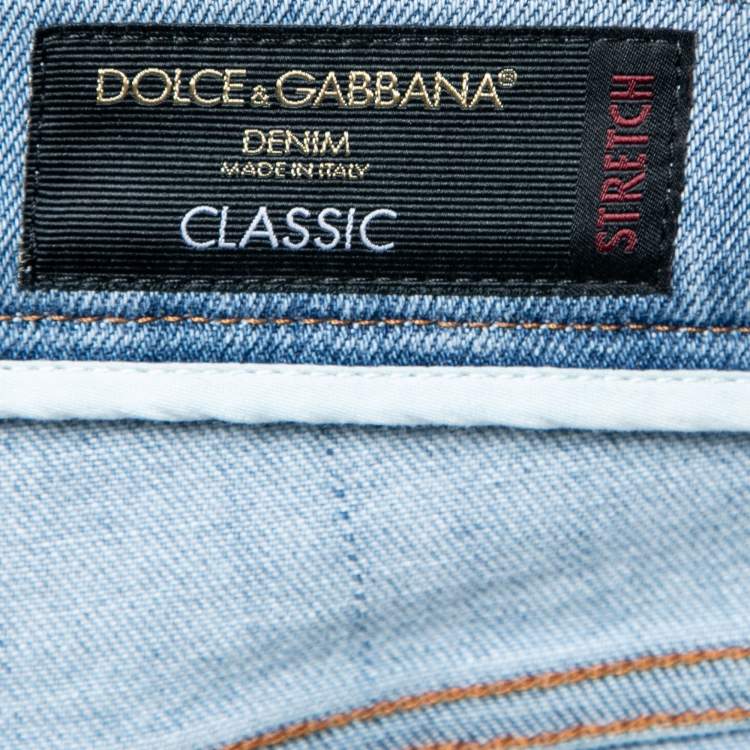 Pre Owned Dolce & Gabbana Light Blue Distressed Denim Classic Stretch Jeans S Waist 31"   