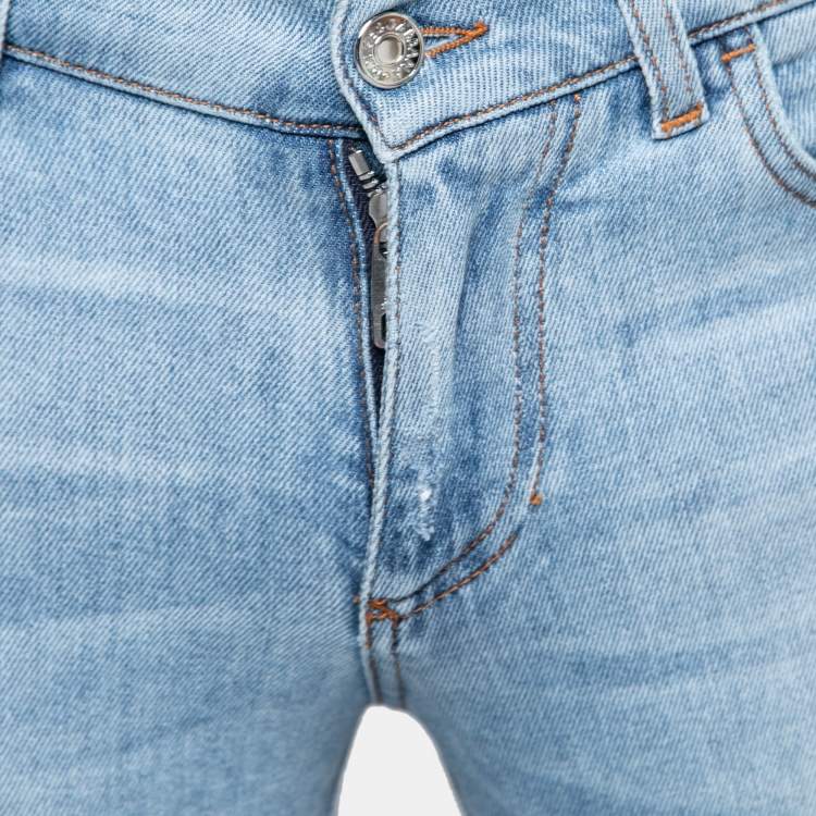 Pre Owned Dolce & Gabbana Light Blue Distressed Denim Classic Stretch Jeans S Waist 31"   
