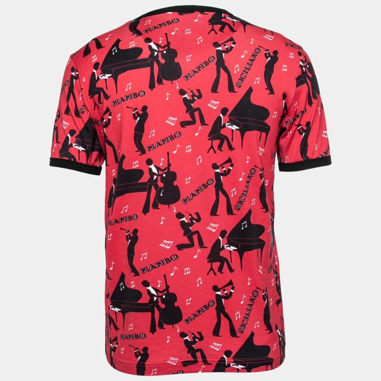 Pre Owned Dolce & Gabbana Red Printed Cotton Short Sleeve Crewneck T-Shirt M